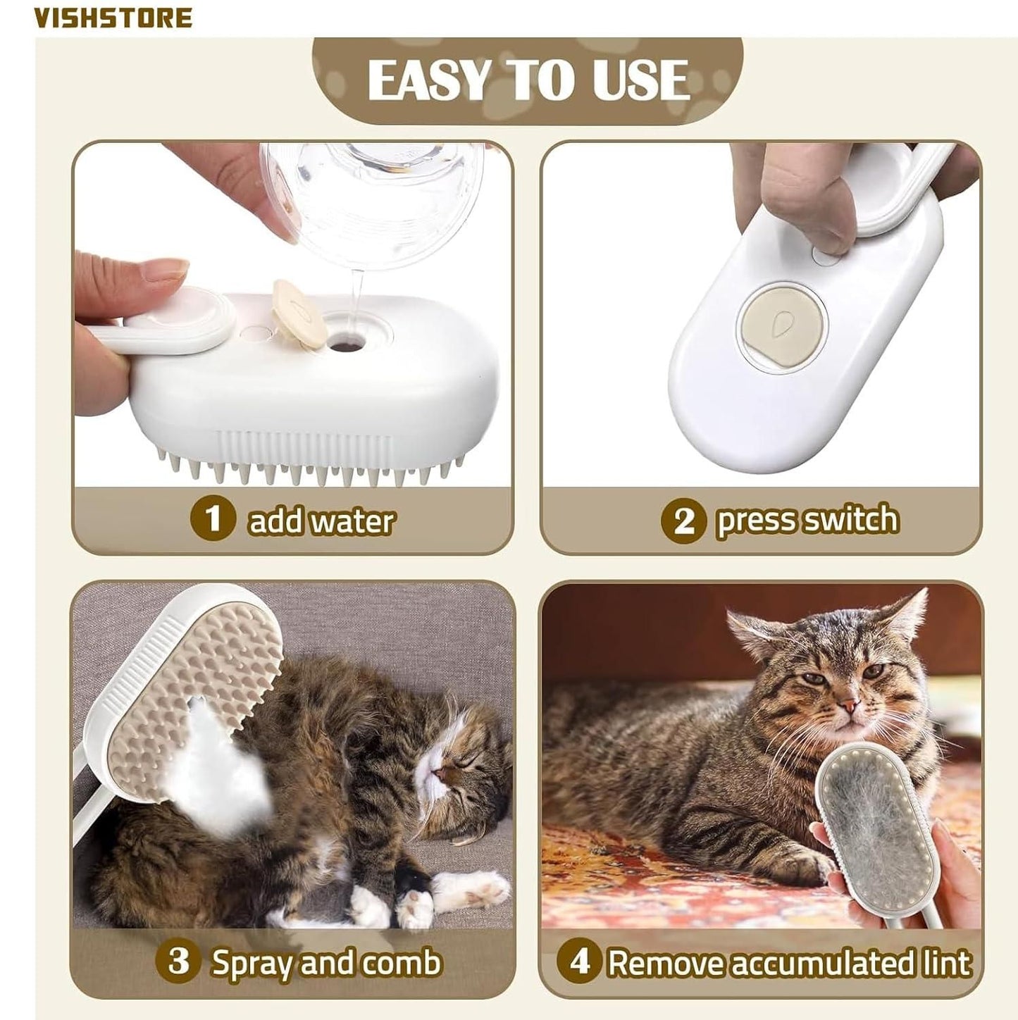 3-in-1 Steam Brush for Dogs & Cats – Groom, Clean & Soothe