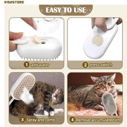 3-in-1 Steam Brush for Dogs & Cats – Groom, Clean & Soothe