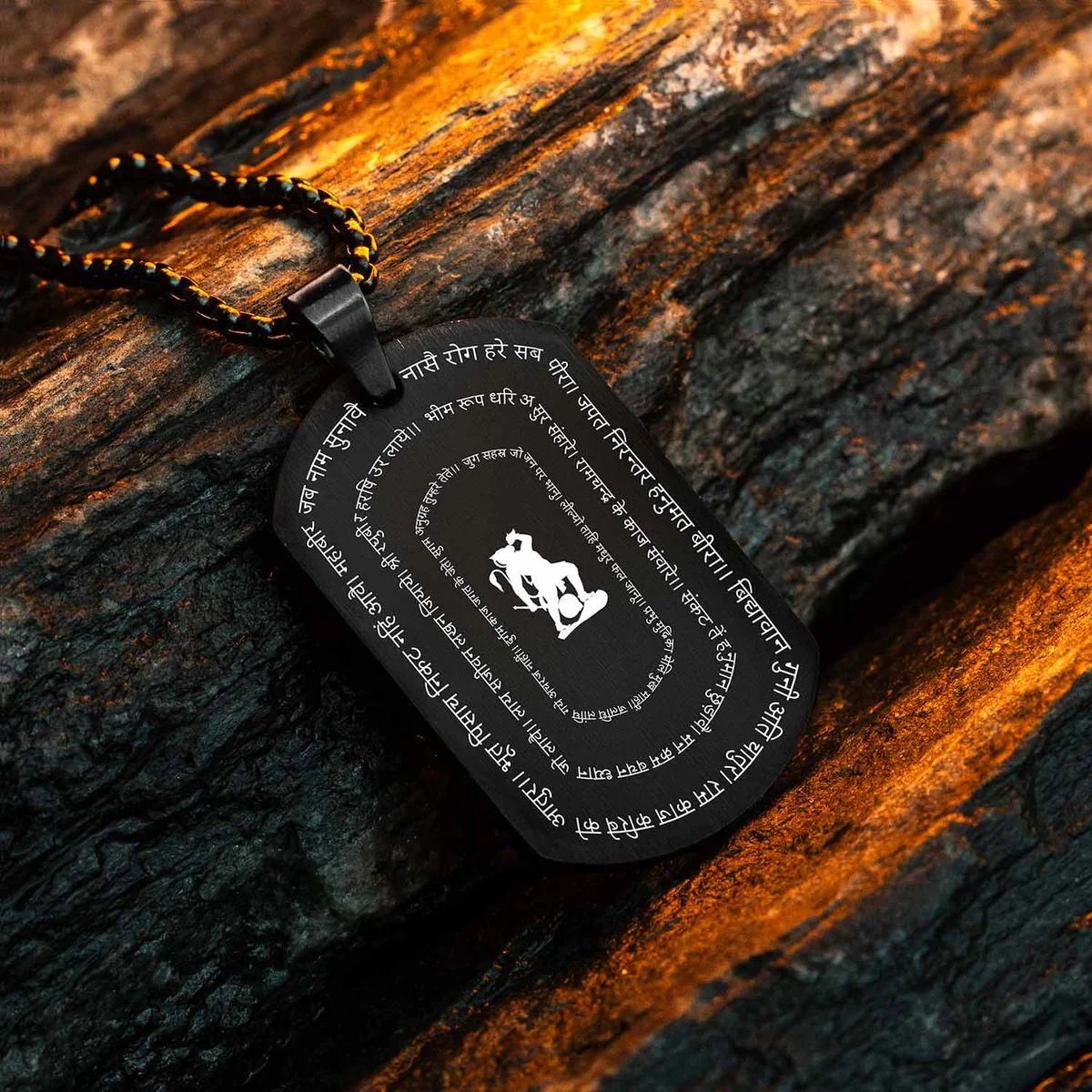 Stylish Hanuman Chalisa Chain – Modern Black Spiritual Pendant