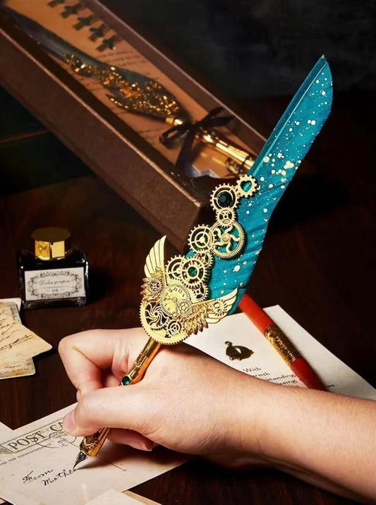 Antique Calligraphy Pen Set – Quill Feather Pen with Ink & Nibs