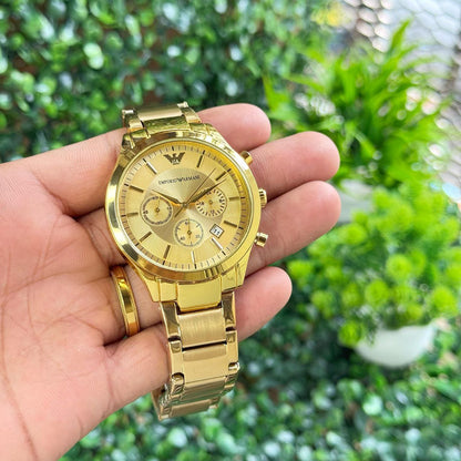 Emporio Armani Men's Royal Gold Stainless Steel Watch with White Dial