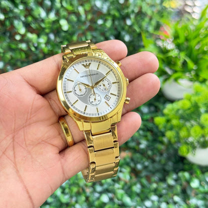 Emporio Armani Men's Royal Gold Stainless Steel Watch with White Dial