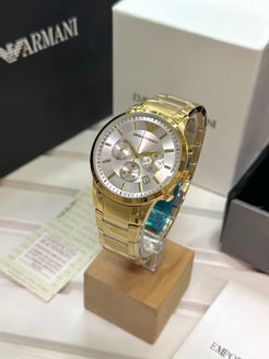 Emporio Armani Men's Royal Gold Stainless Steel Watch with White Dial