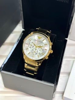 Emporio Armani Men's Royal Gold Stainless Steel Watch with White Dial